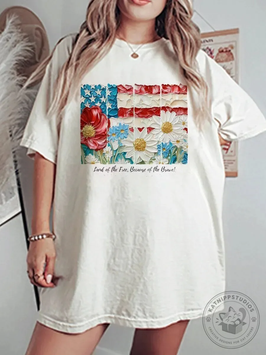 Vintage American Flag Floral Patriotic Graphic T-Shirt