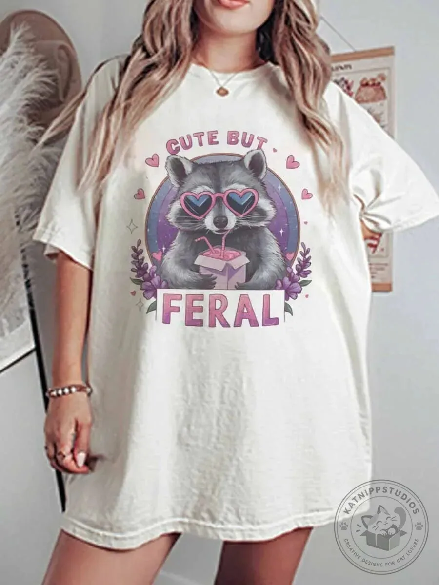 Cute But Feral Raccoon Wearing Heart Sunglasses Graphic T-Shirt