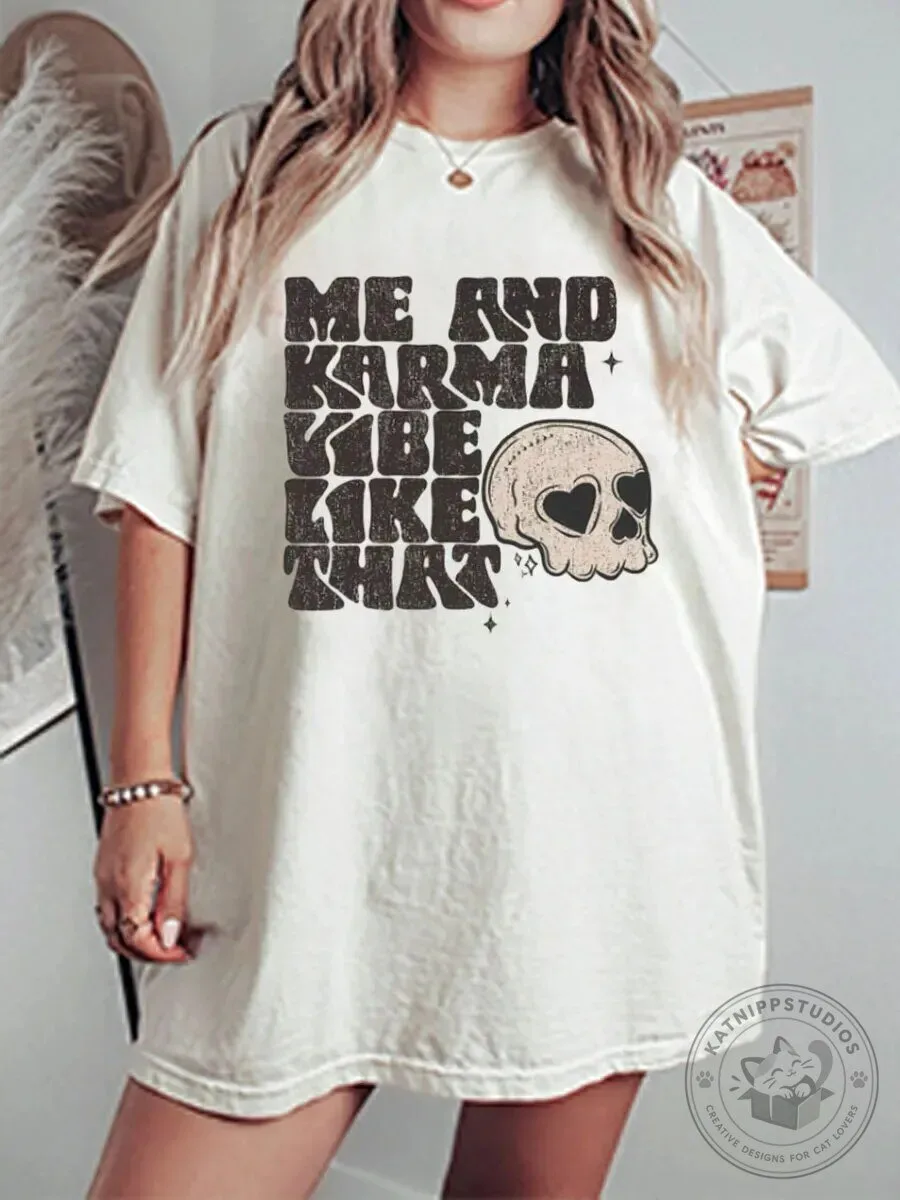 Me And Karma Vibe Like That Skull Graphic Oversized T-Shirt